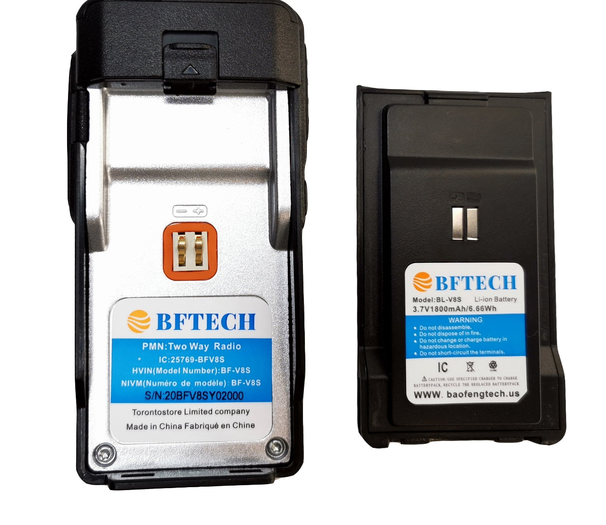 BFTECH BF-V8S Walkie Talkie rechargeable 16 channel handheld two way radios ic certified:25769-BF-V8S(2 pack)