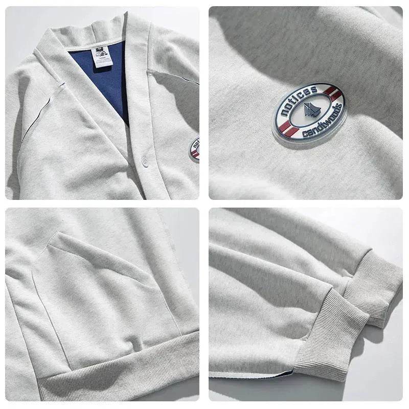 Retro Solid Color Cotton Athletics Sports Cardigan  For Men