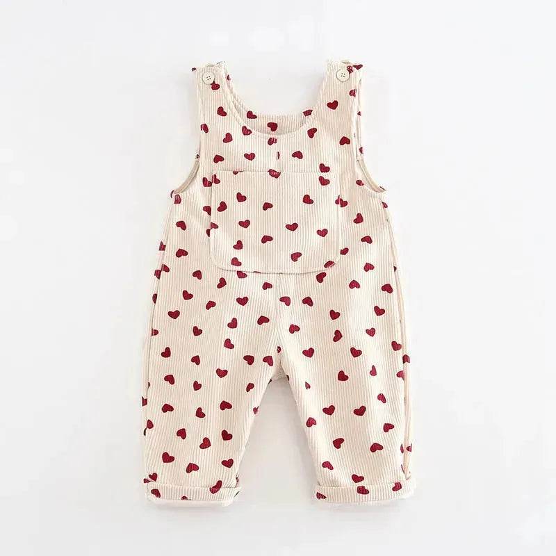 Fashion Girls Heart Printing Corduroy Overalls Baby girl Romper Jumpsuit