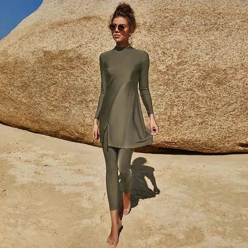 Pure Color Long-sleeved Trousers Fully Surrounded Conservative Beach Surfing Sunscreen ArabSwimsuit