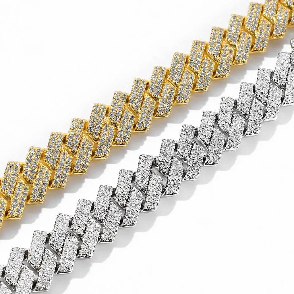 Cubic Copper Inlaid Zircon stone 14mm Diamond Cuban Link Chain necklace