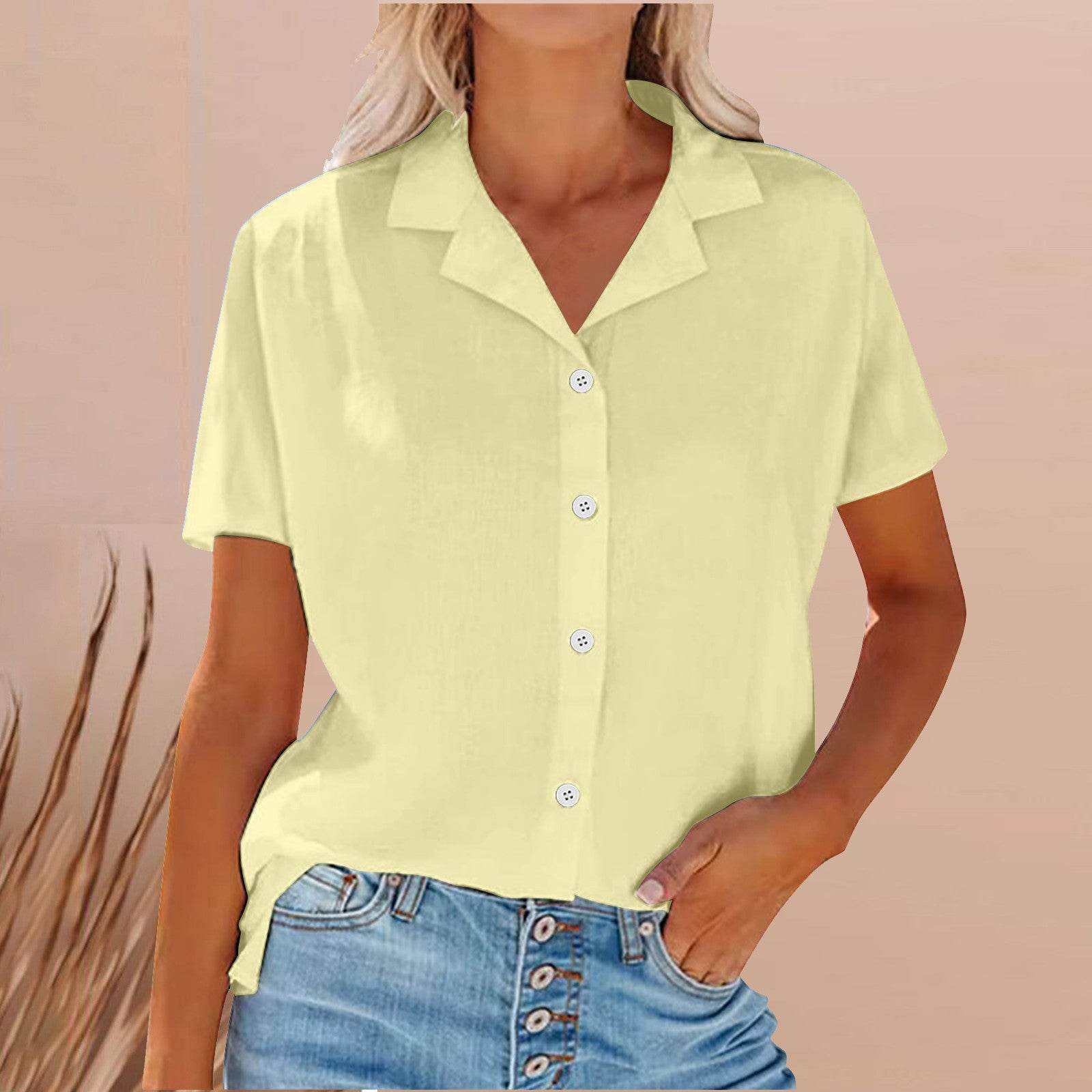 Women's Linen Casual Shirt – Short Sleeve Lapel Top for Spring & Summer (S–XXL, 6 Colors)