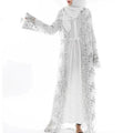 White Chiffon Sequin Embroidery Dubai  Abaya Kimono  Middle East ArabClothing
