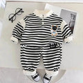 Casual Letter Stripes Loose Round Neck Boys' Long Sleeve Sweater Suit Two piece for boys