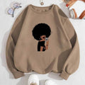 Women Figures Pattern Warm Lined Sweatshirt