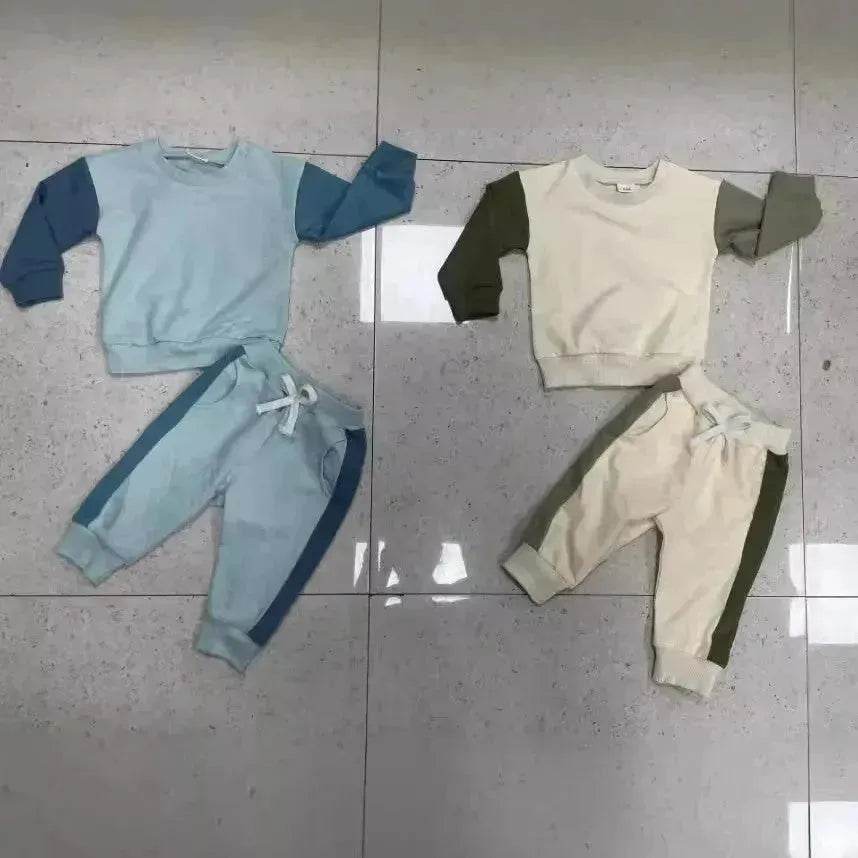 Two piece for boys Color Matching Long-sleeve Sweater Set