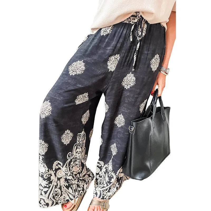 Casual Drawstring Spring Summer Wide Leg Linen Boho Pant women