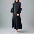 Middle East Plate Flower Loose Plus Size Pleated Extended Dress Oganza Long Sleeve Maxi Dress for Occasional events