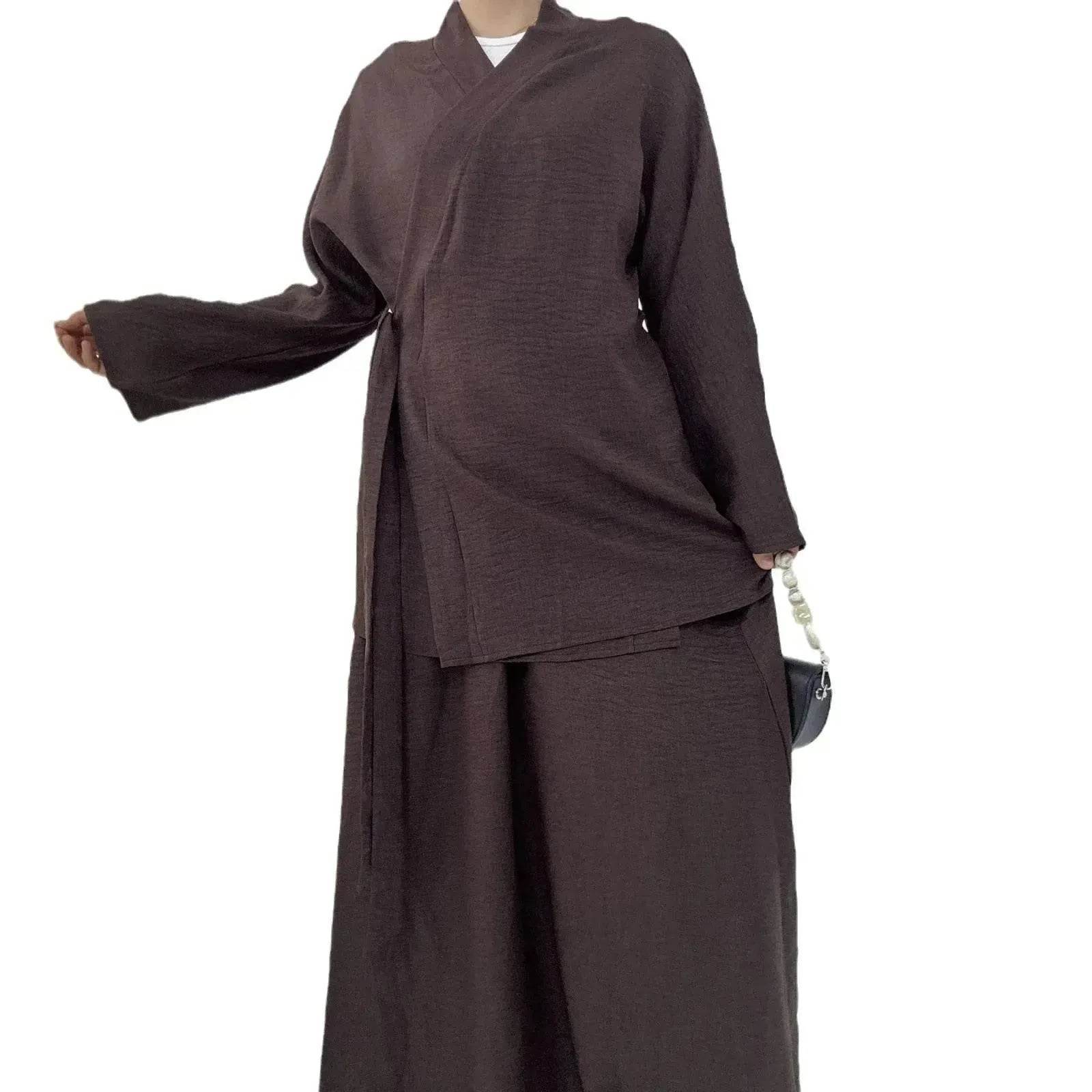 Plain Color Casual Lace Up Middle East Dubai Top And Skirt Suit Eid Abaya Jilbab Hijab Abaya for ArabWomen
