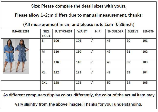 Women's Fashion 3/4 sleeve Mid Length loose Denim Jeans Dress
