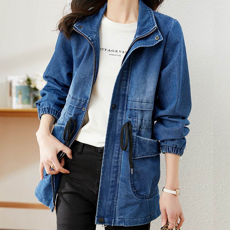 Fashion formal fitted  Zip up Denim Jacket Women