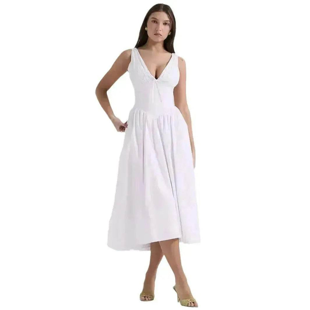 Women's Summer French Seaside Vacation Waist-tight Temperament Midi Skater Dress
