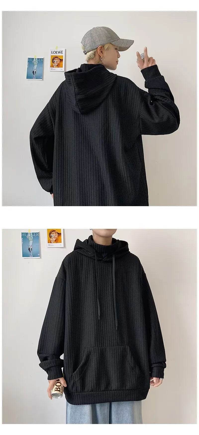 American Oversized Drawstring Turtleneck Hoodie Sweatshirt Men