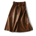 Fashion Retro All-match A- Line High Waist  Formal Office Work Midi Faux Leather Skirt