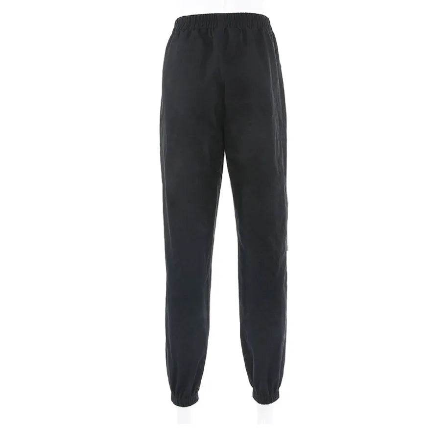 White Stripe Cargo Pants Women Trousers Pockets Patchwork Contrast Color High Waist Pants Hip Hop Capris