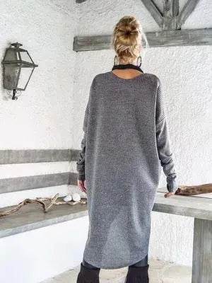New Fashion Autumn Winter Front Split Sweater Tunic Top Women