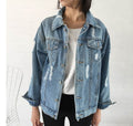 Unisex Casual Loose Wash Water Outwear Frayed Denim Jacket