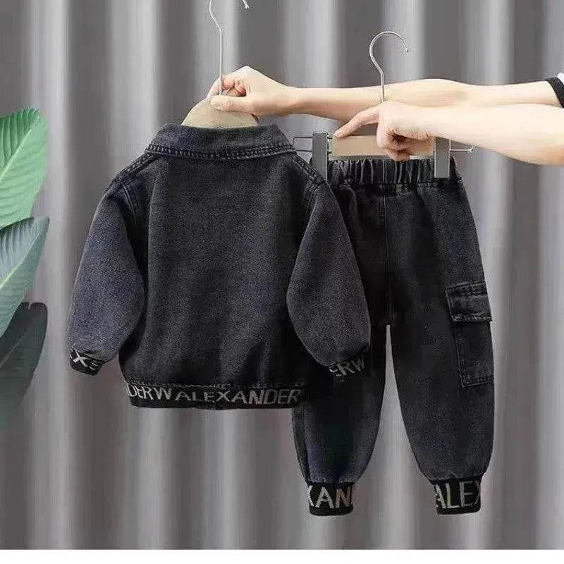 Neutral Unisex Denim Suit Spring Clothes Western Style Denim Two piece for boys and girls