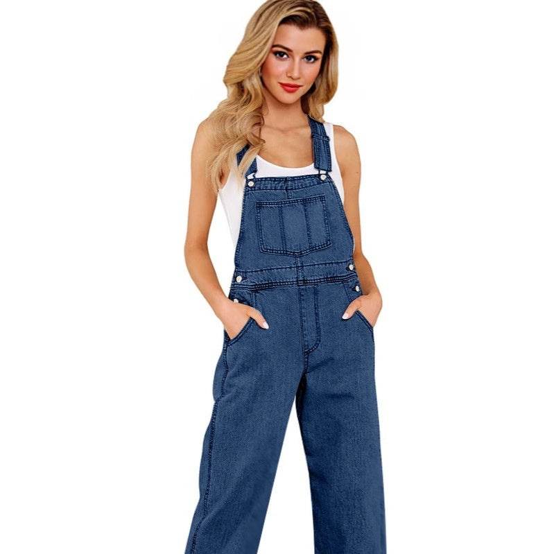 Jeans with Suspender Buttons – Women’s Wide Leg High Waist Denim