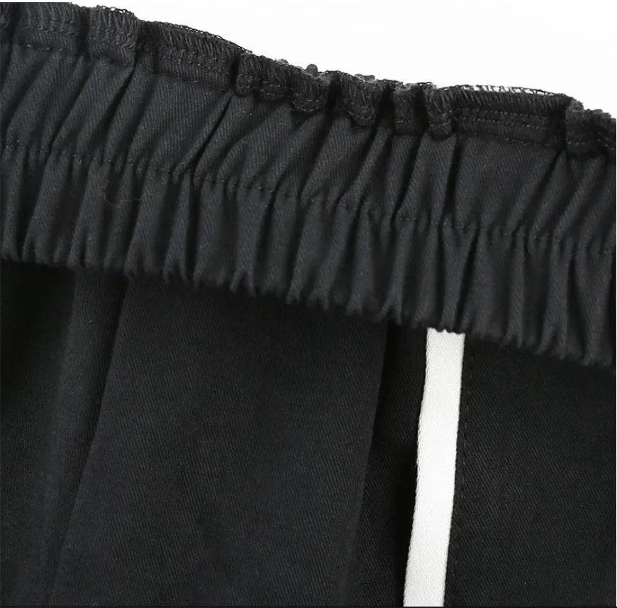White Stripe Cargo Pants Women Trousers Pockets Patchwork Contrast Color High Waist Pants Hip Hop Capris