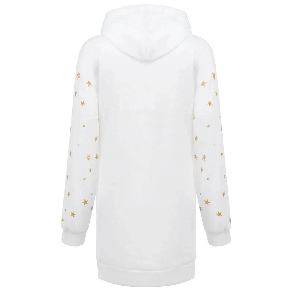 Christmas hot sale printed mid-length pocket hooded long-sleeved sweater