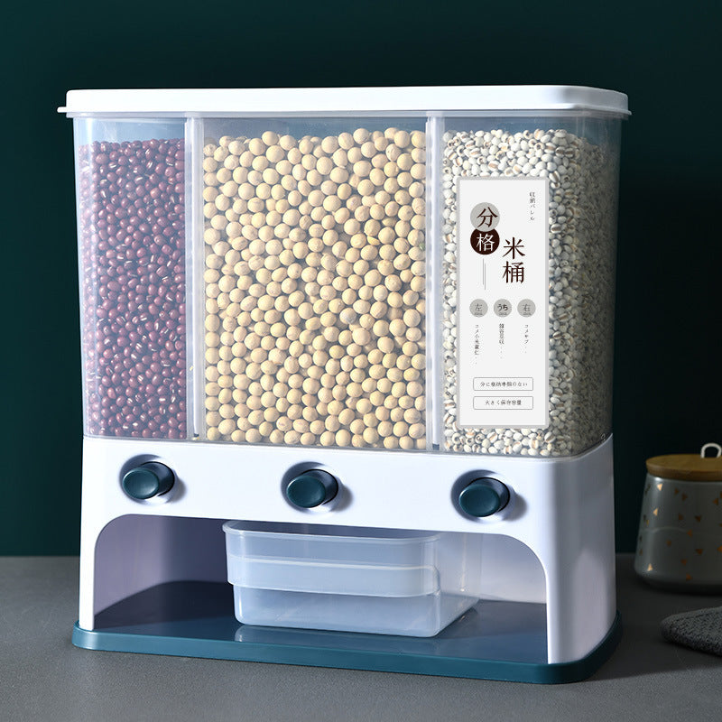 Wall-Mounted Grain Storage Box – Clear Plastic Rice & Cereal Container with Press Funnel