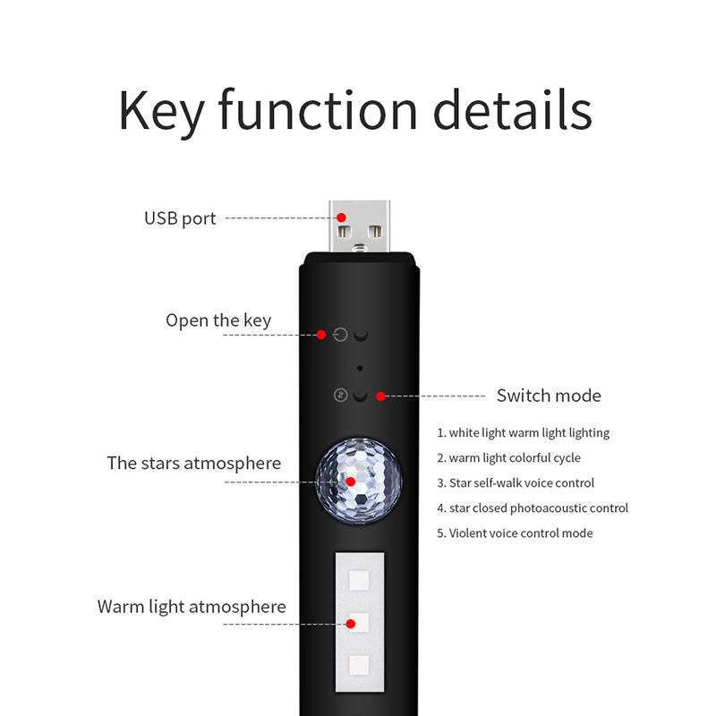 Car Atmosphere Light In-car USB Charging Colorful decoration light