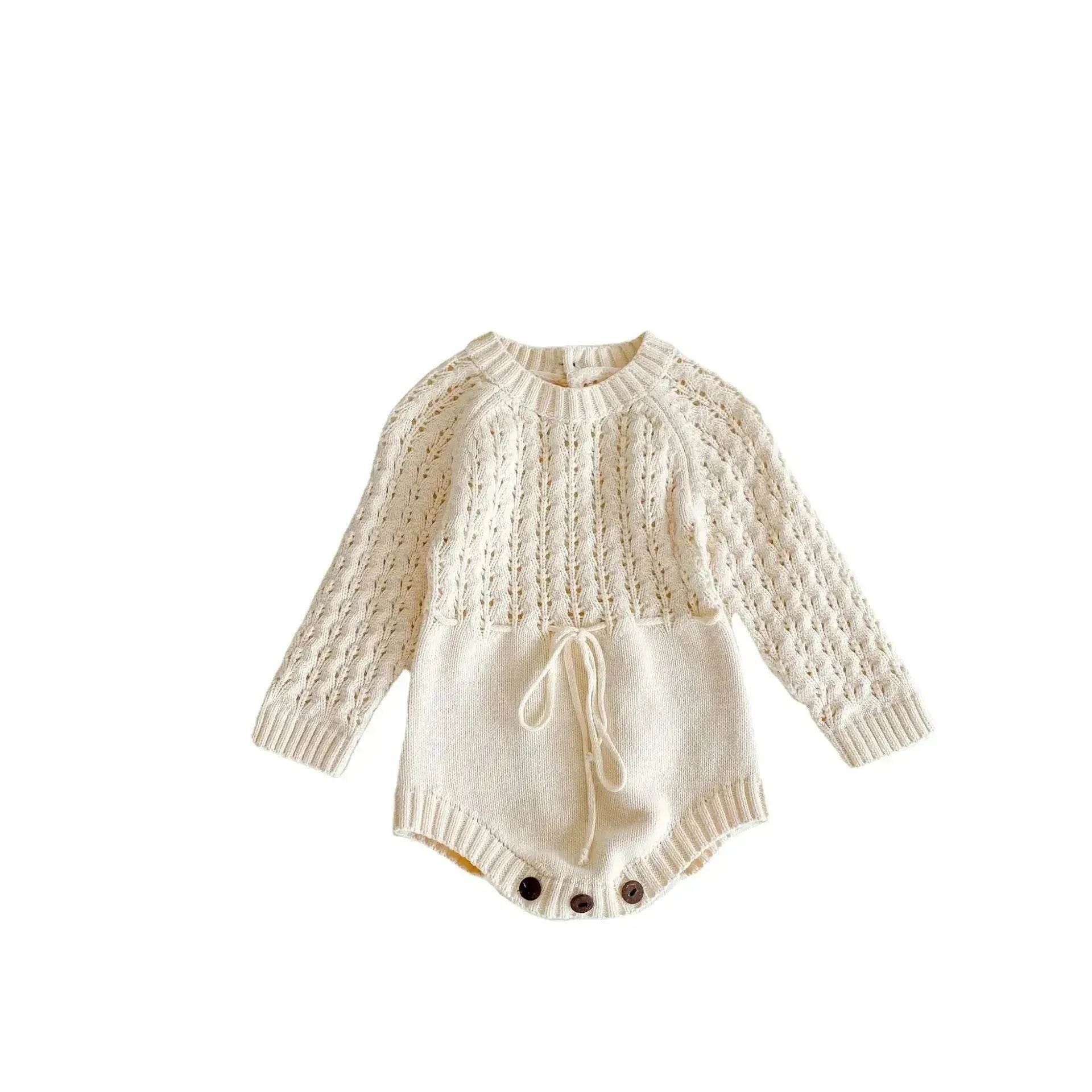 Girl Baby Knitted Hollow Waist Girdle Long Sleeves Harpy Dress Triangle Baby girl Casual wear