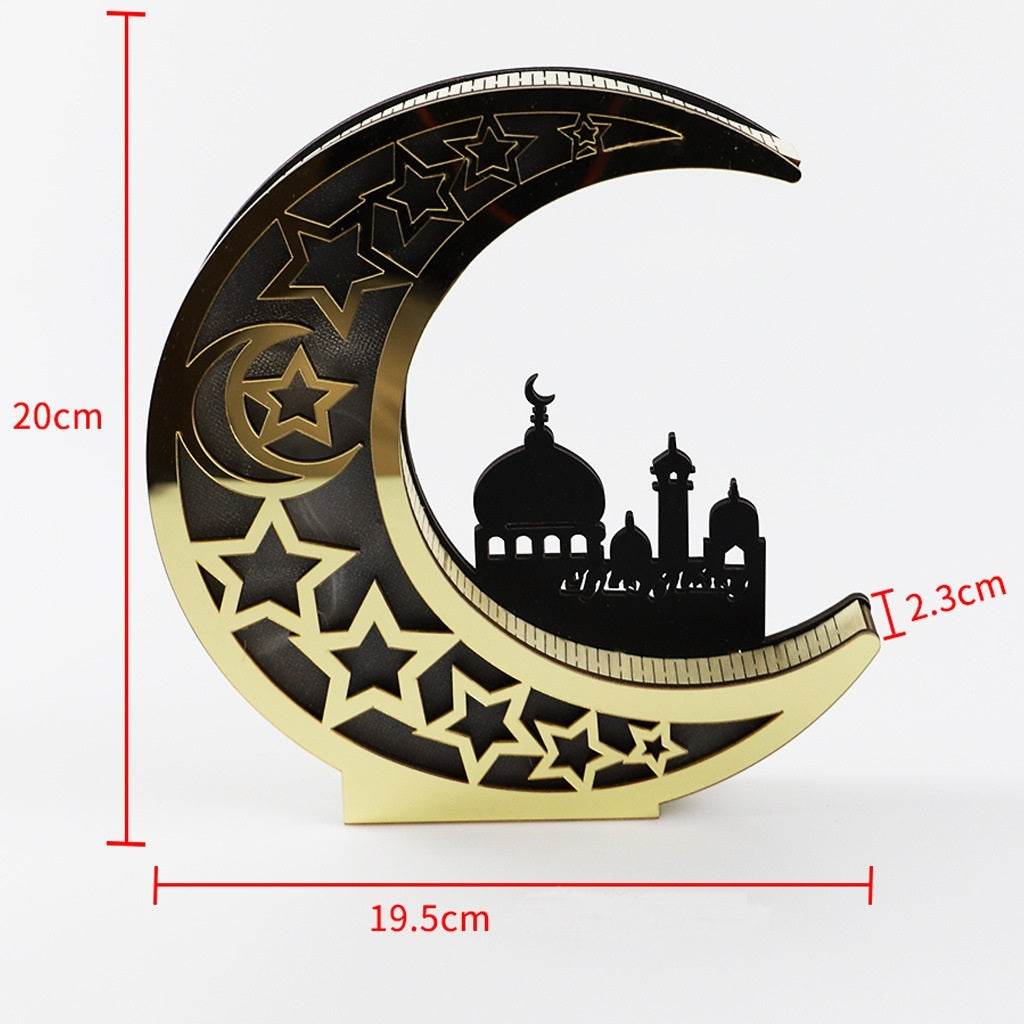 Wooden Eid Mubarak Mirror Golden Moon Castle craft Hollow Letters with LED Lights decor Ornaments
