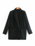 ZA Women Fashion Office Wear One Button Blazer Coat Vintage Long Sleeve Pockets Female Outerwear Chic Tops