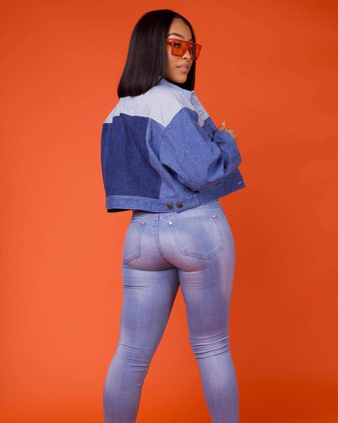 Oversized Denim Jacket – Color Matching Cotton Lapel