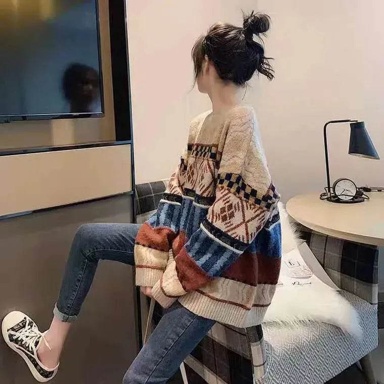 New Trendy Winter Woolen Knitted Jacquard Pullover sweater for women
