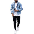 Lapel Men's Denim Jacket Ripped Irregular Washed Jacket Jeans