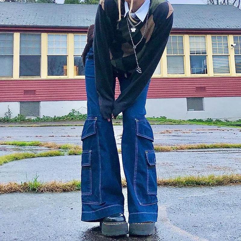 Women's High-waist Casual Trousers With Pocket Drape Bootcut Jeans