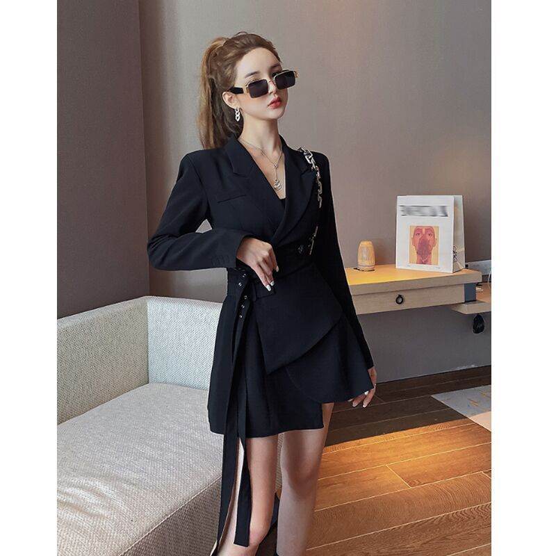 Elegant Blazer Dress Mini flared V-neck Dress