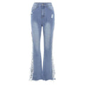 Fashion Ripped Casual Pants Bag Hip Contrast Frosted Bootcut Jeans
