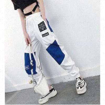 High Waist Letter Spliced Summer Street Cargo Pants Women
