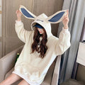 Cute Women Girls Rabbit Ears Plus Velvet Thick Hoodies Pullover Pocket Sweatshirts