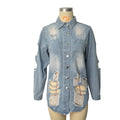 Denim Jacket Women Medium Length Cotton Lapel Style