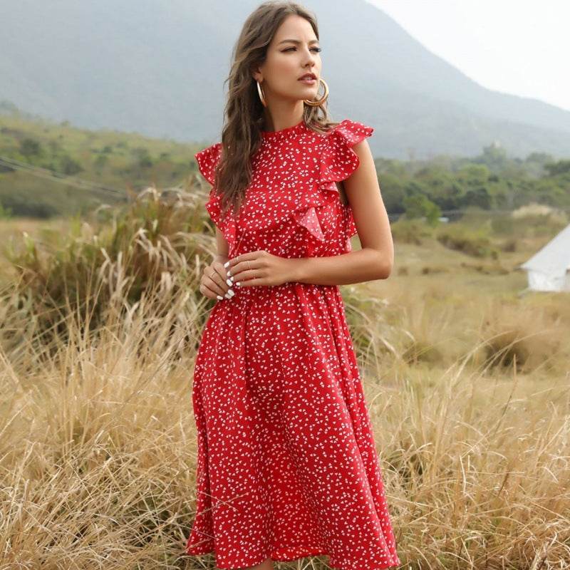 Polka dot Chiffon Ruffled Summer midi dress