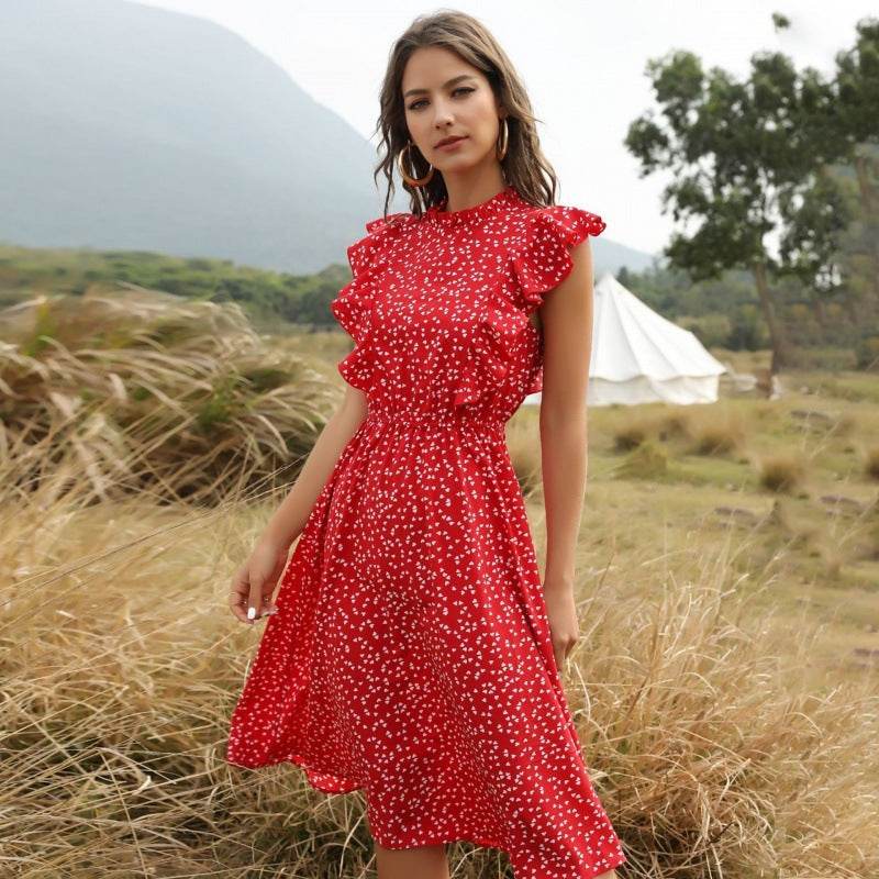 Polka dot Chiffon Ruffled Summer midi dress
