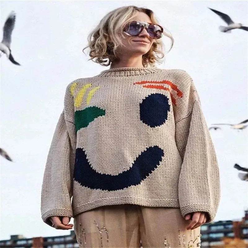 Ugly Christmas Knitted Sweater Women's Long-sleeved Round Neck Yarn-dyed Printed Top Women's