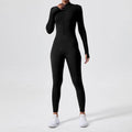 Athleisure Bodycon Long Sleeve Turtleneck Zip up Hip Raise Workout Yoga Jumpsuit Activewear for Women