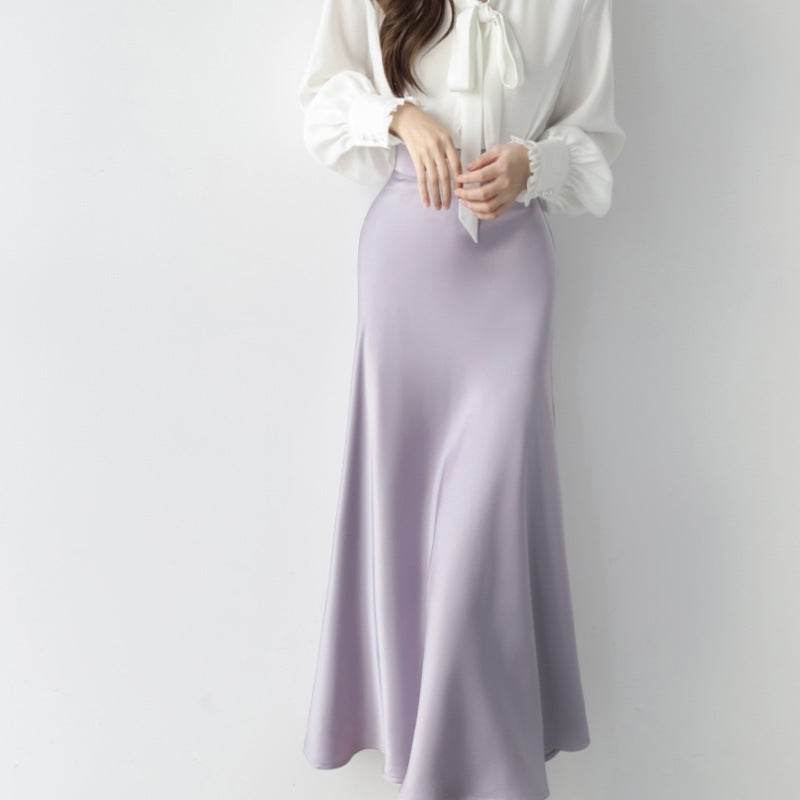 Women's formal Work Satin Skirt Summer High Waist Midi Sheath Skirt