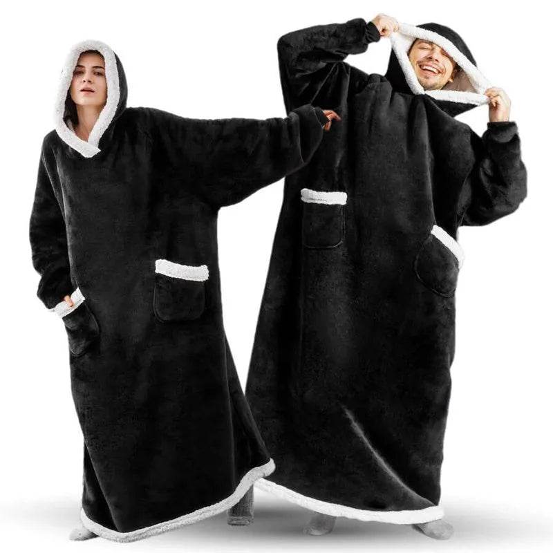 Fleece Oversized Hoodie Blanket Winter Warm Home Clothes Women Men Oversized Pullover With Pockets