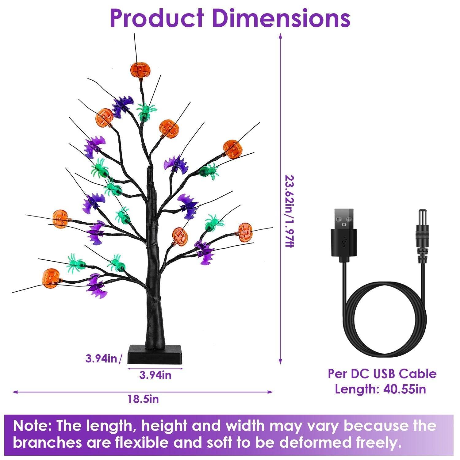 2Pack 1.97FT Lighted Halloween Trees Halloween Indoor Decorations Black Halloween Tree Lights With Timer Adjustable Twigs For Tabletop Party