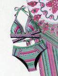 Women's Split Cross Strap Retro Ethnic Style Swimsuit