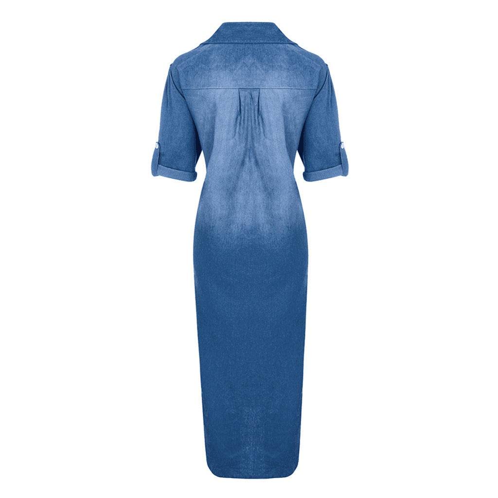 New washed denim dress Side Split Loose Mum Long Jeans Dress