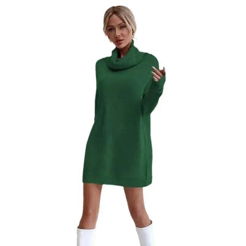 Autumn Winter Solid Cashmere  Loose  Mini Turtleneck sweater Dress
