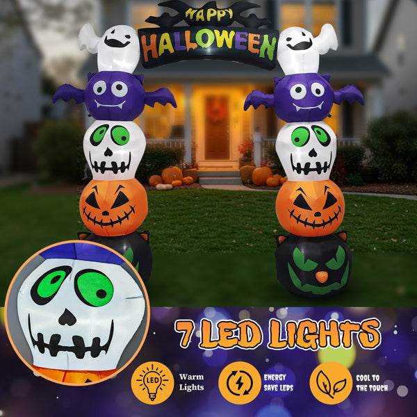 8.2ft Stacking Head Arch, 7pcs White LED Lights, Halloween Inflatable Decoration 12V